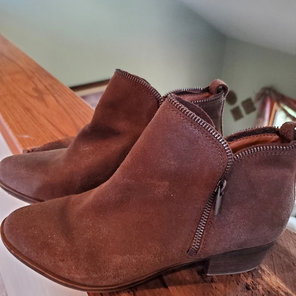 Brown suede booties